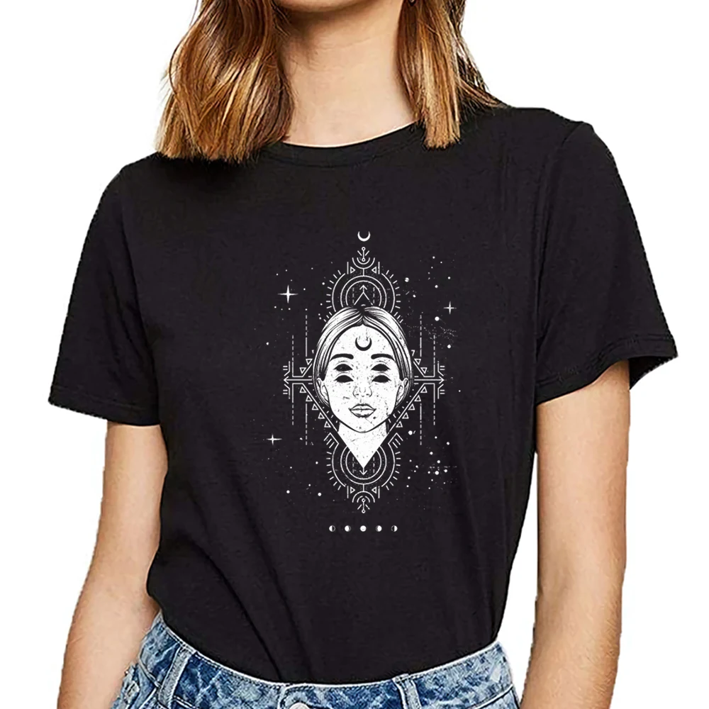 Топы футболка для женщин оккультная луна Бафомет таро карта сатанин дьявол