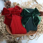 Носки до колен для маленьких девочек, детские хлопковые рождественские носки с большим бантом, однотонные шерстяные гетры, мягкие длинные носки для девочек, малышей