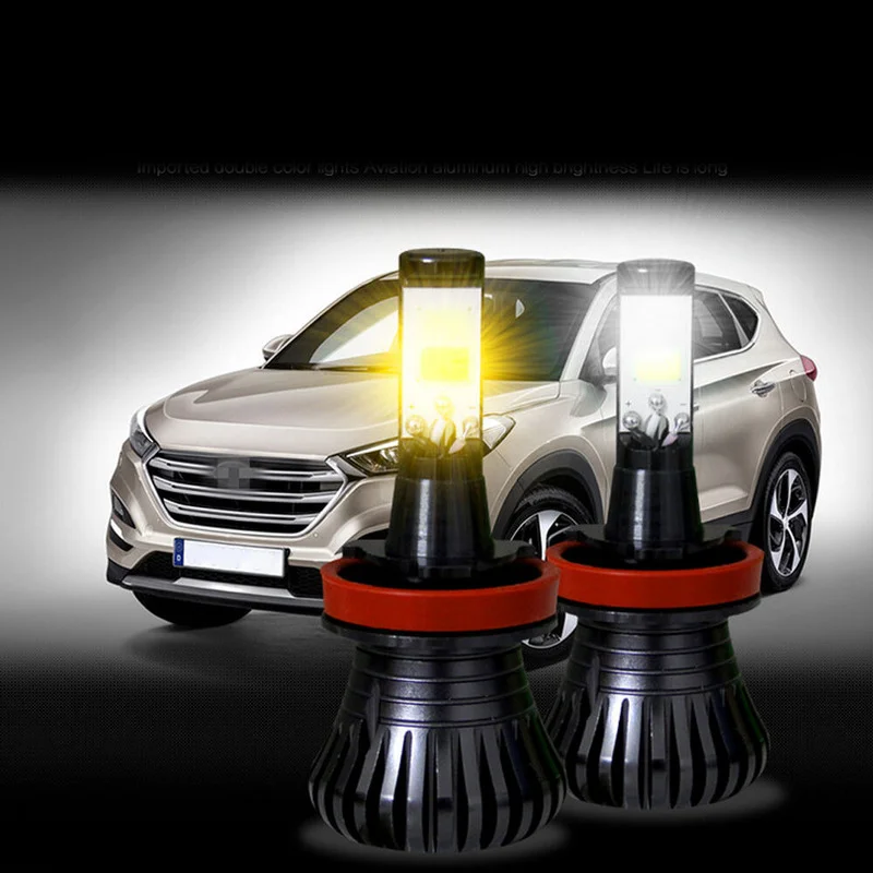 

2pcs H8 H9 H11 LED Fog Light DRL Driving Bulb 9600LM Dual Color 6000K 3000K 80W Led Headlight Bulb for Trucks Car Accessories