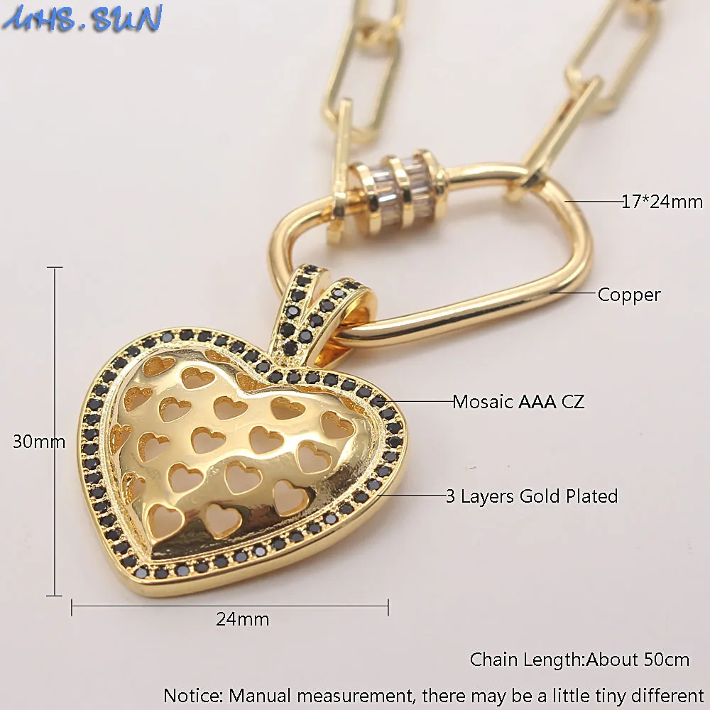 MHS.SUN модное ожерелье с ажурным сердцем кулоном золотого цвета цирконием толстые