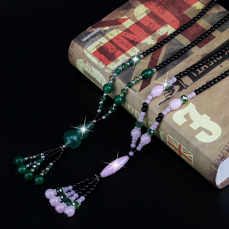

2021 spring and summer new crystal agate beads long necklace fashion women simple necklace jewelry wholesale