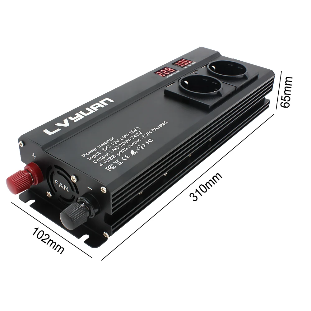 $51.99 Car Inverter 6000W Peak DC 12V/24V To AC 220V LED Display & EU Plug Power Inverter Volts Converter Charger Inversor Transformer