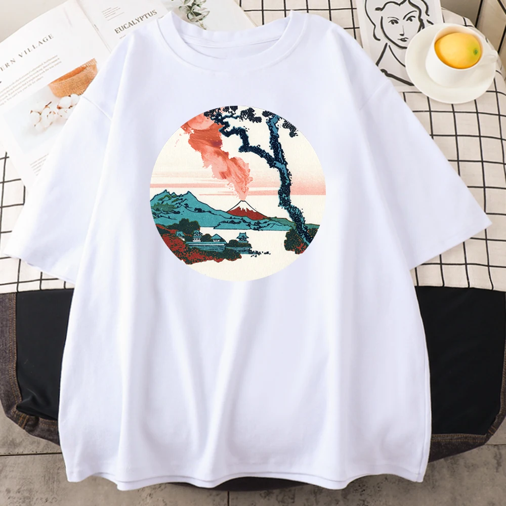 

Hokusai View Of Mount Fuji Print Women T-Shirts Crewneck Oversize Top Summer Comfortable Tshirts Fashion Breathable T Shirts Men