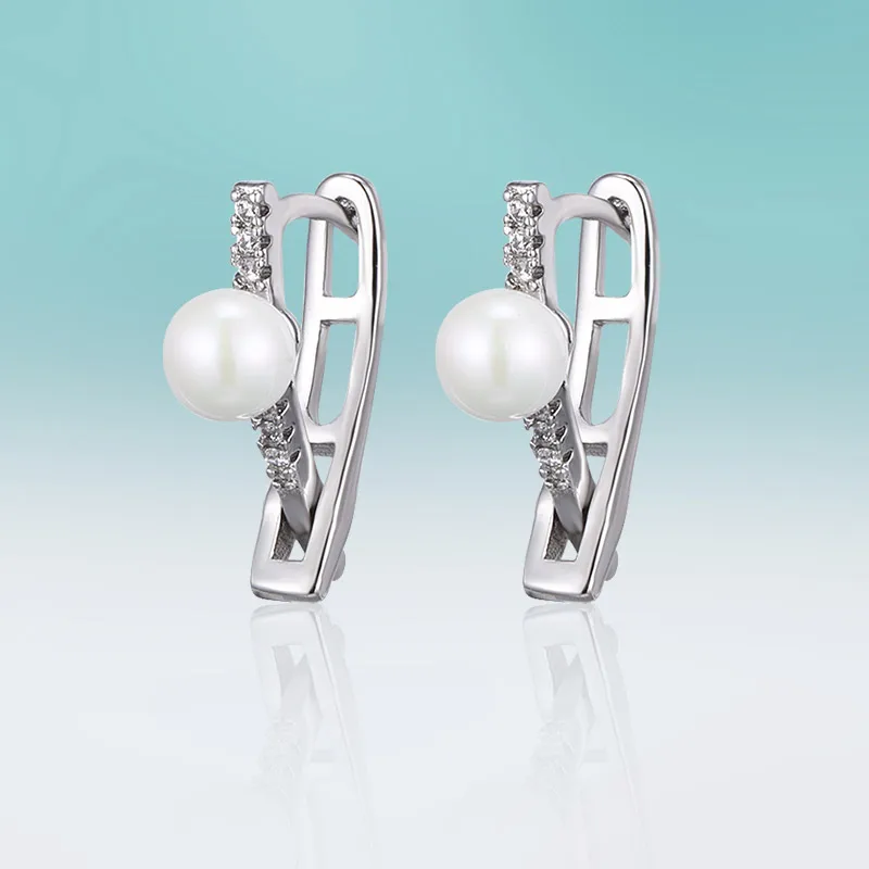 Silver MAIKALE New Fashion V-shape Cross Stud Earrings with Pearl Cubic Zirconia Gold Silver Color Plated Samll Earrings for Women Gift - Окраска металла: Silver