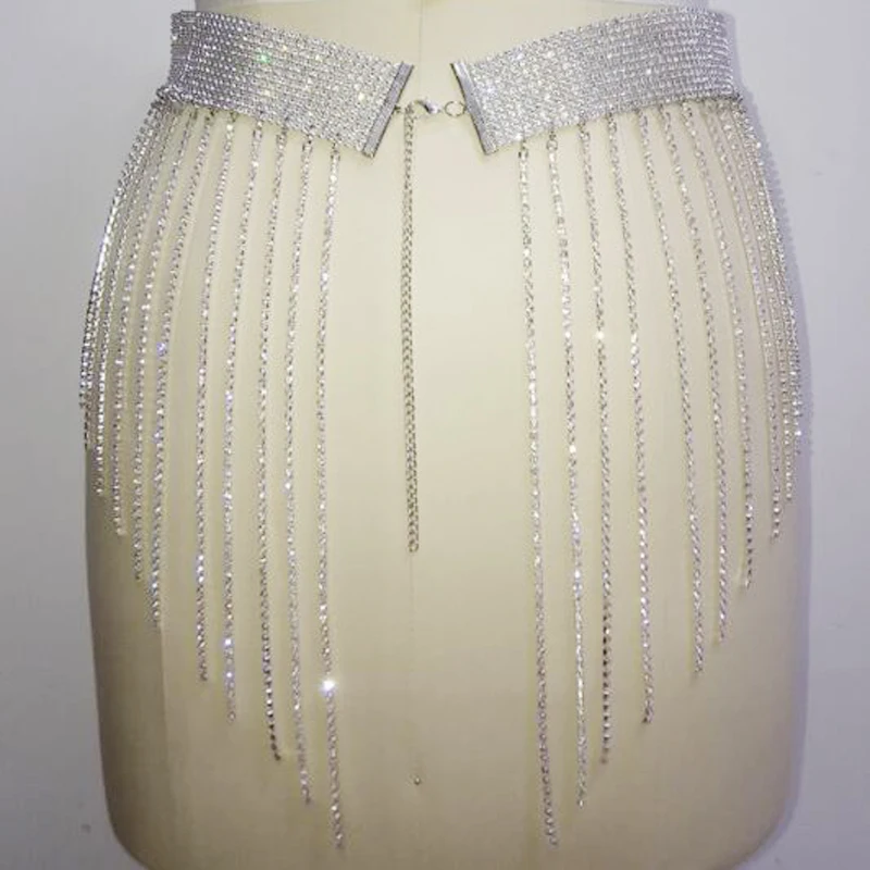 Роскошный свадебный пояс Стразы с золотыми кристаллами женский серебряный