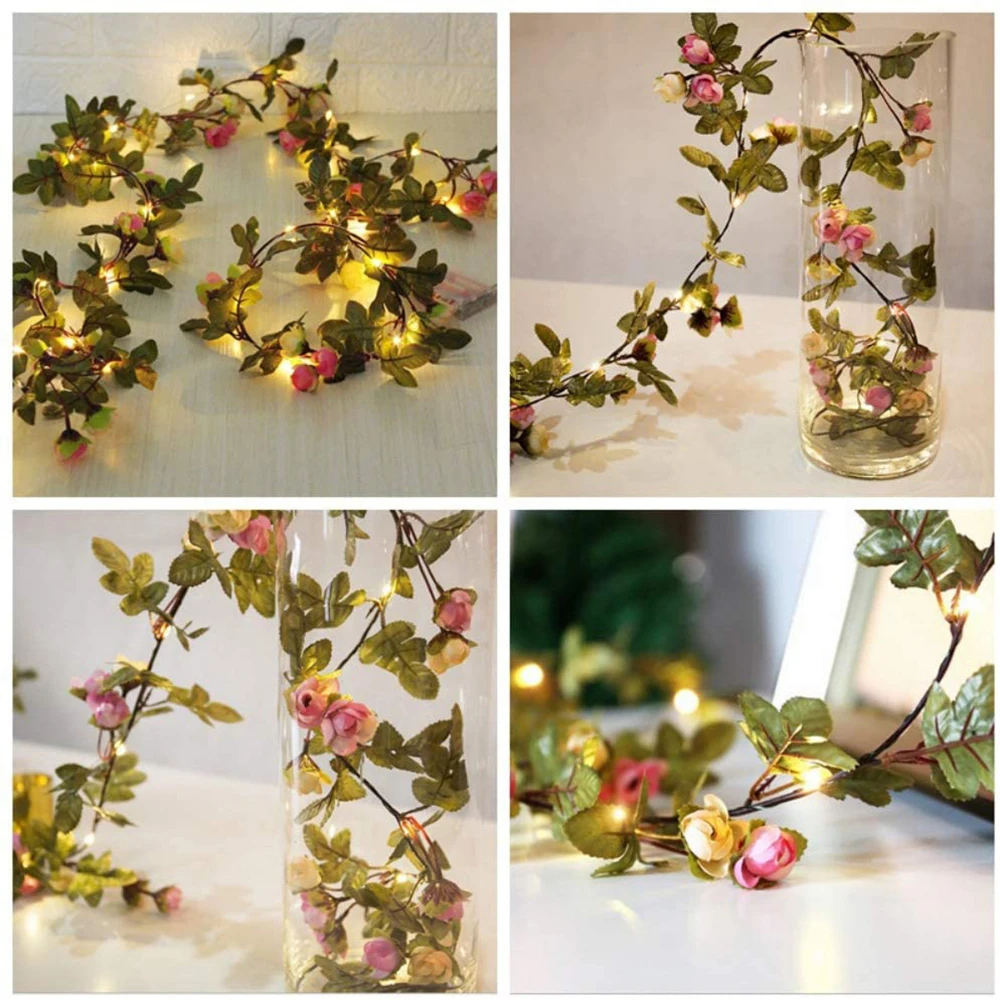 

20/50/100leds Rose Flower Led Fairy String Lights Solar Rose Vine String Lights Wedding Valentine's Day Event Party Garland