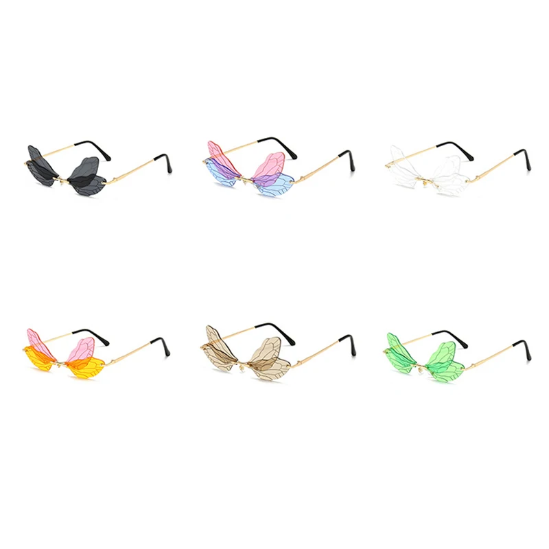 

New Luxury Brand Fashion Rimless Oversized Cat Eye Sunglasses Women 2020 Vintage Gradient Dragonfly Steampunk Sun Glasses UV400