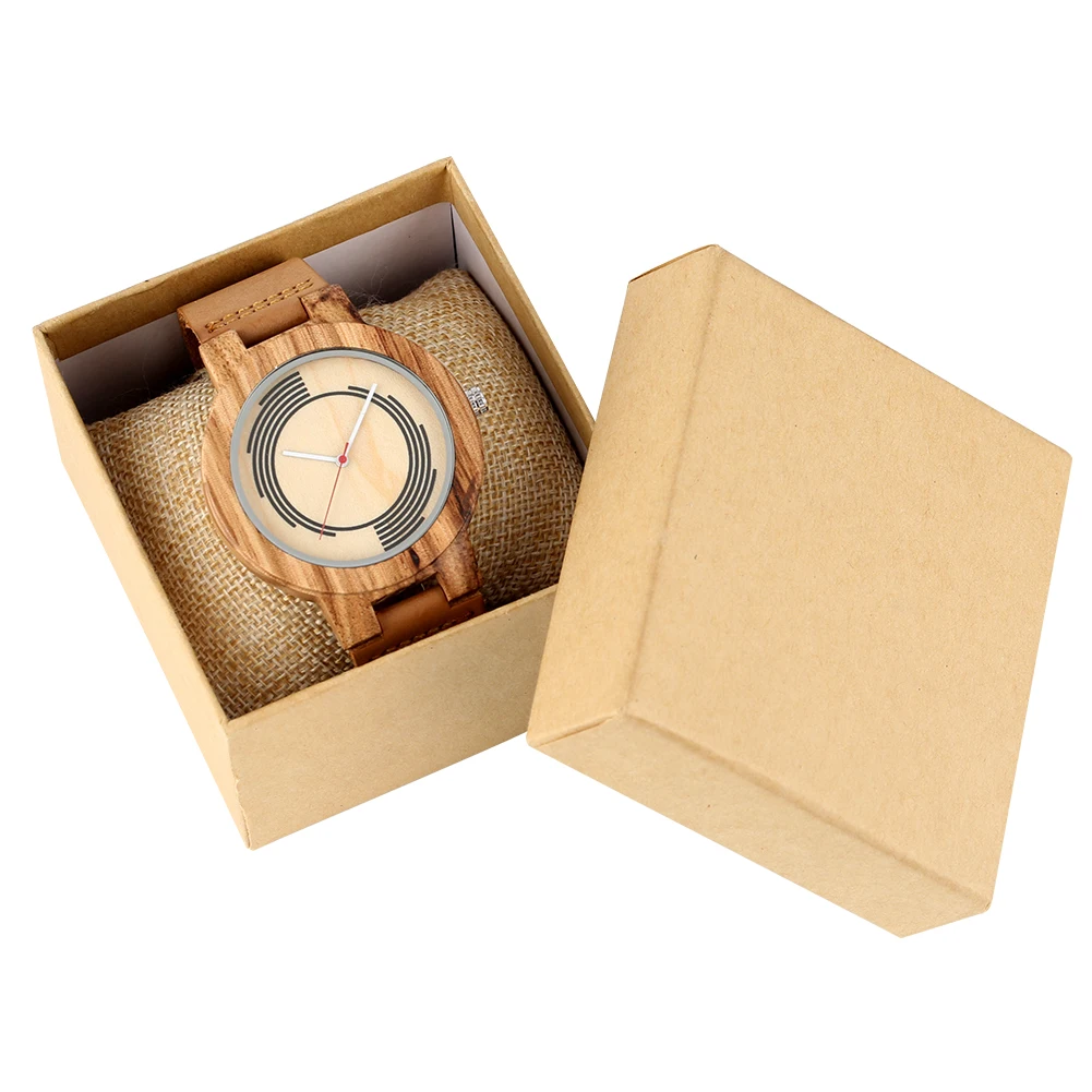 Часы наручные мужские с деревянным ремешком модные коричневые кожаным в полоску