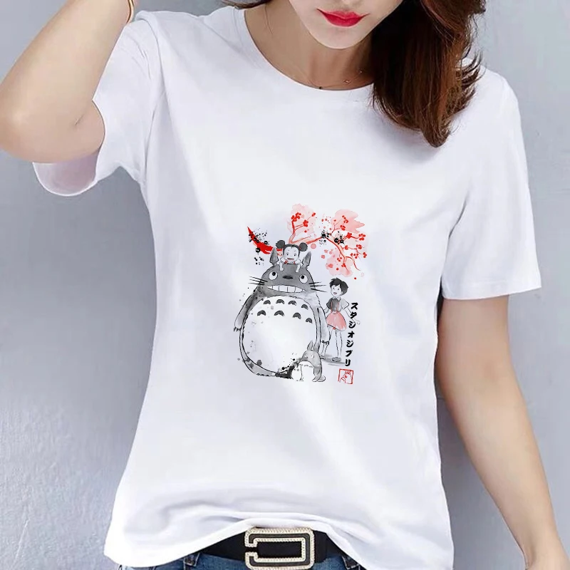 

New Fashion Totoro T Shirt Women Tees Female Spirited Away T-shirt Studio Ghibli Tops Japanese Anime Graphic Harajuku Womens