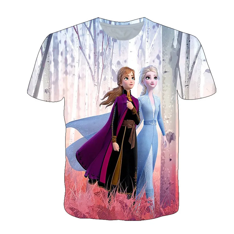 Disney Princess Elsa Cartoon Fashion Casual Short Sleeve Children's T-shirt Children's Jacket 3D Printed Clothing images - 6