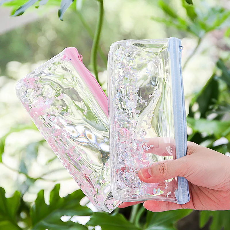 Кавайный студенческий Простой Прозрачный пенал из ПВХ с блестками для девушек