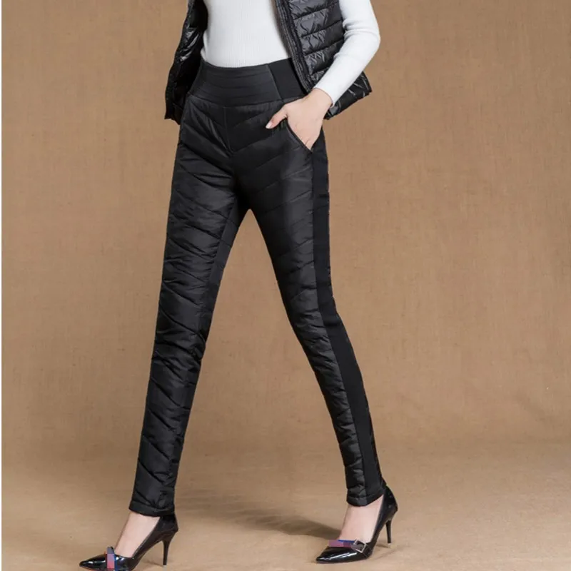 

New Casual Women White Duck Down Pants Winter Thick Warm Slim High Waist Pencil Pants For Women Plus Size Trousers Feme