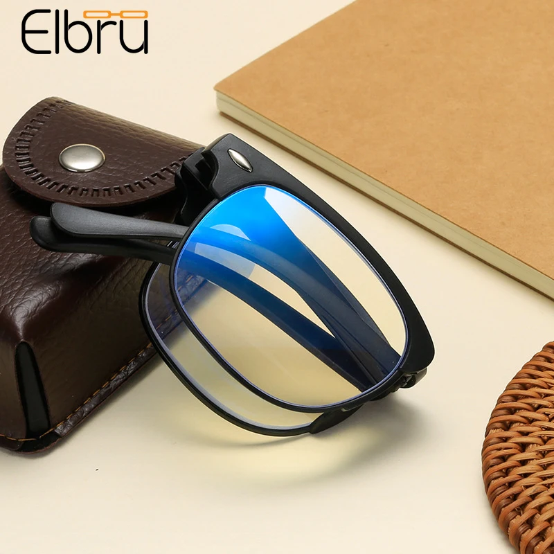 

Очки Elbru складные для чтения с защитой от сисветильник, винтажные пресбиопические линзы в оправе из TR90, унисекс, с футляром, + 1,0-+ 4,0