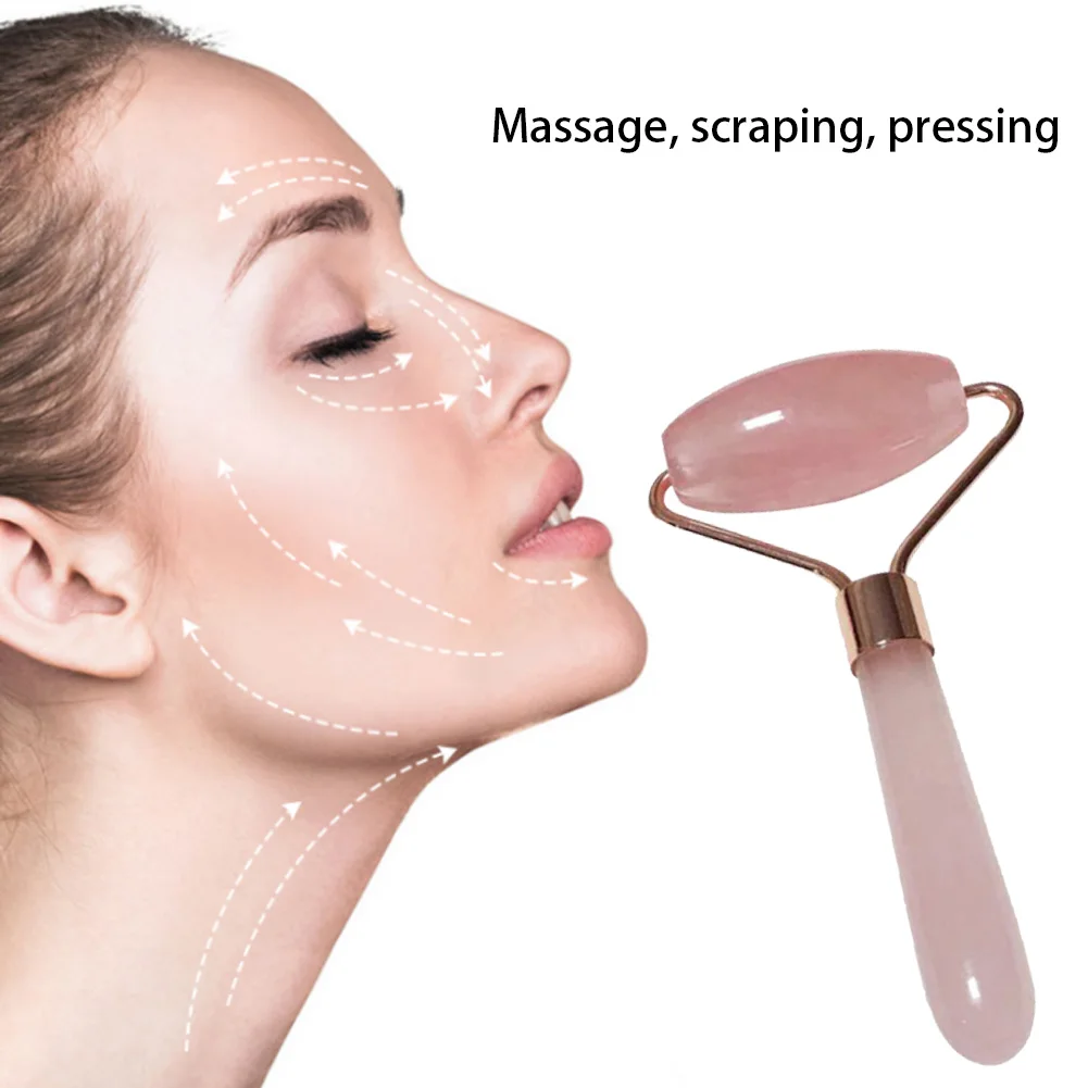 Natural Rose Quartz Jade Roller Derma Face Massager Gua Sha Facial​Push Massage Roller Lifting Wrinkle  Beauty Tool Pink
