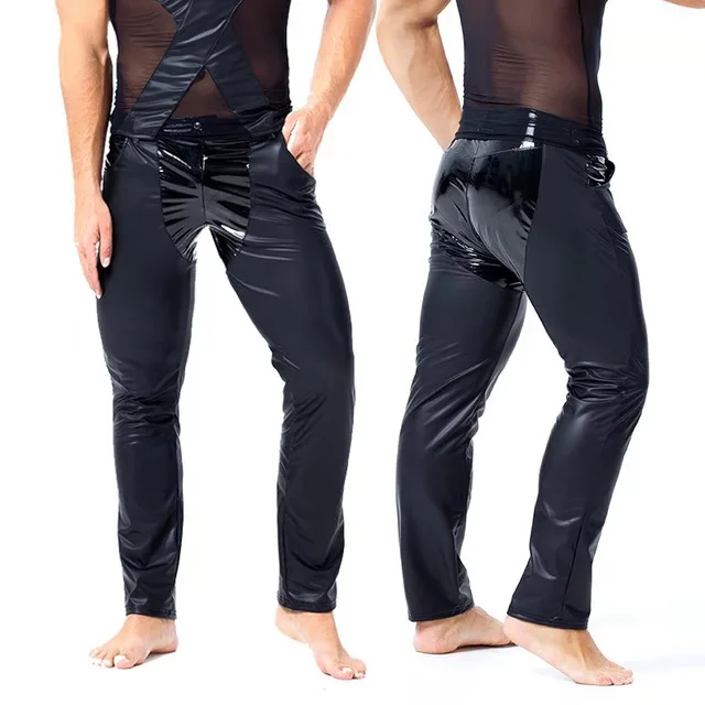 

Сексуальное женское белье Гей сексуальное мужское ПВХ стрейч мужской гей зачистки Клубная одежда длинные брюки S--2XL x6028