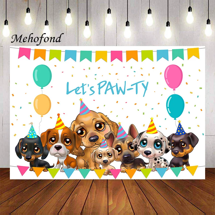 

Mehofond Photography Background Puppy Dog Let's Paw-ty Doggy Pet Boy Birthday Party Baby Shower Decor Backdrop Photo Studio Prop