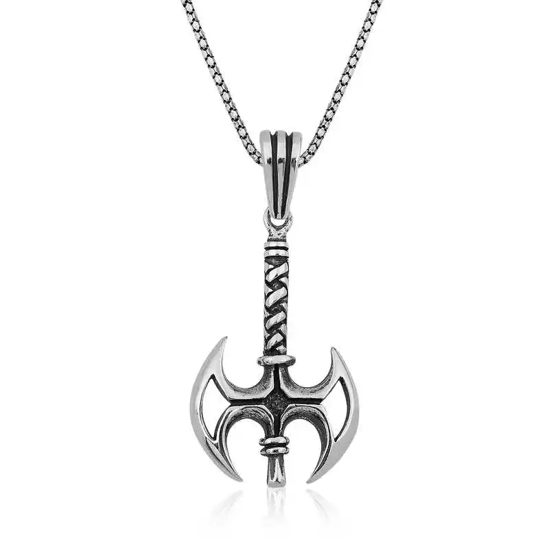 

Real Silver 925 Jewelry Silver Axe Men Necklace
