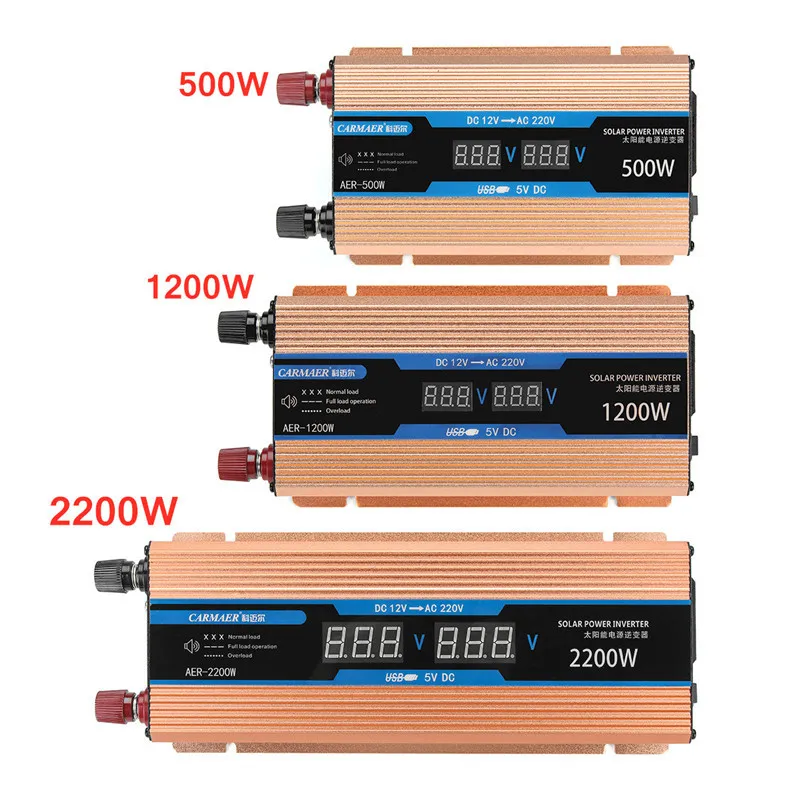 

Inverter 500/1200/2200W DC 12V/AC 220V Voltage Transformer Modified Sine Wave Wave Power Smart Double LCD display Car Power