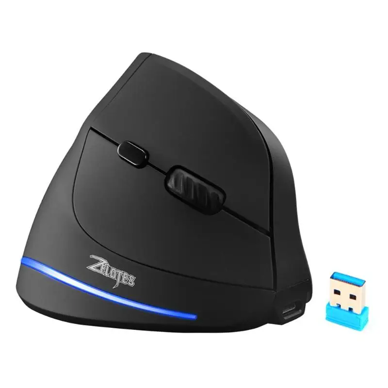 

ZELOTES F-35 Wireless 2.4GHz Rechargeable Vertical Mice 6 Buttons 2400 DPI Adjustable Ergonomic Optical Gaming Computer Mouse