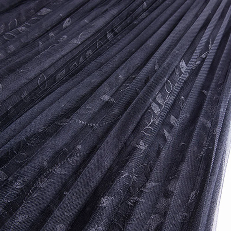 

New 2020 Spring Summer Skirts Womens Floral Mesh Tulle Skirt Women Elastic High Waist A Line Mid Calf Midi Long Pleated Skirt