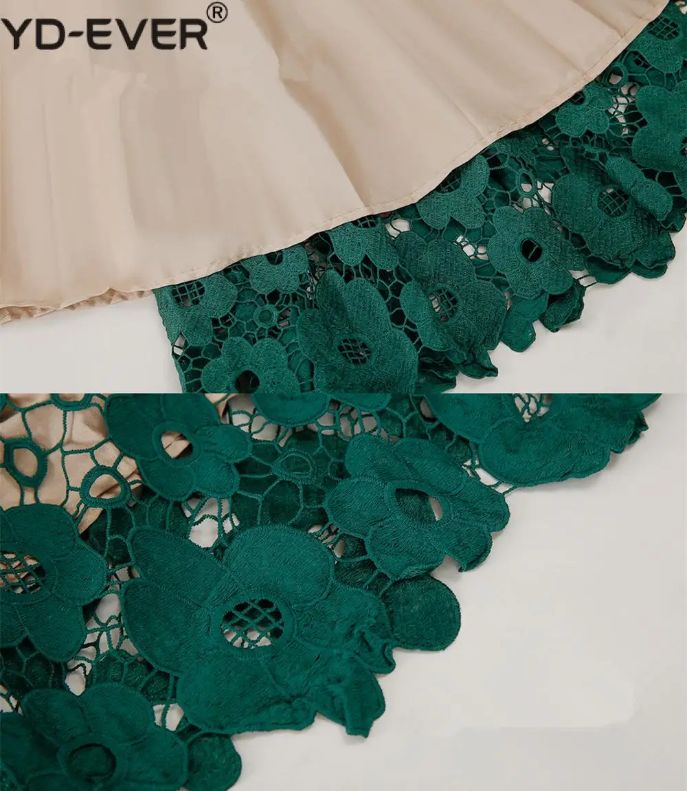 Женская кружевная юбка с завышенной талией зеленая ажурная Юбка До Колена