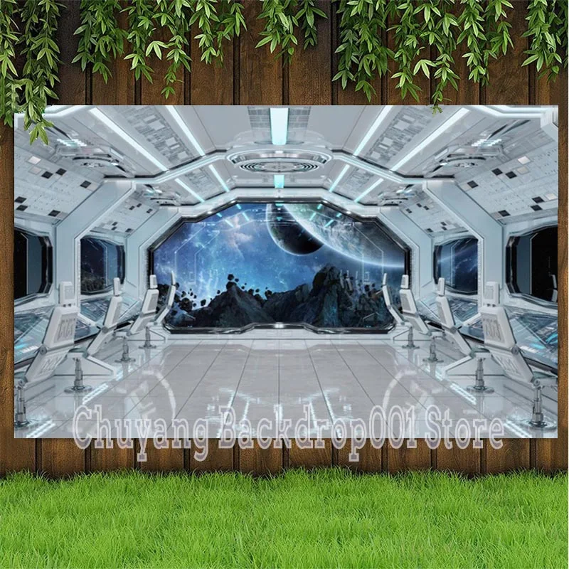 Space Ship Interior Backdrop Futuristic Science Fiction Photo Background Spacecraft Booths Studio Props Decoration Banner