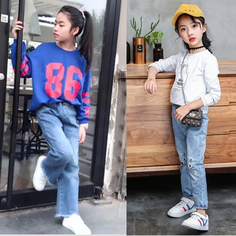 Джинсы для девочек ковбойские брюки Повседневные детские штаны хлопковые