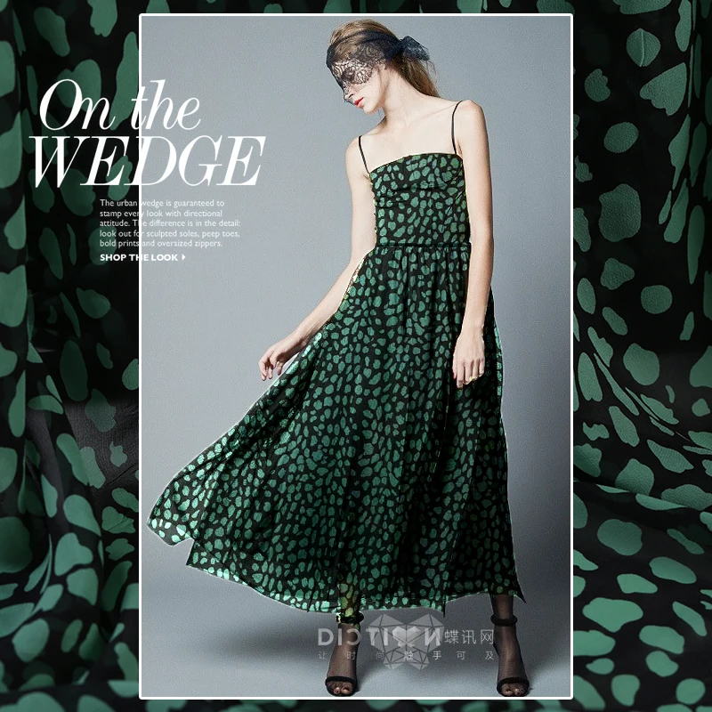 Зеленая леопардовая точечная Цифровая живопись шелковая ткань жоржета для