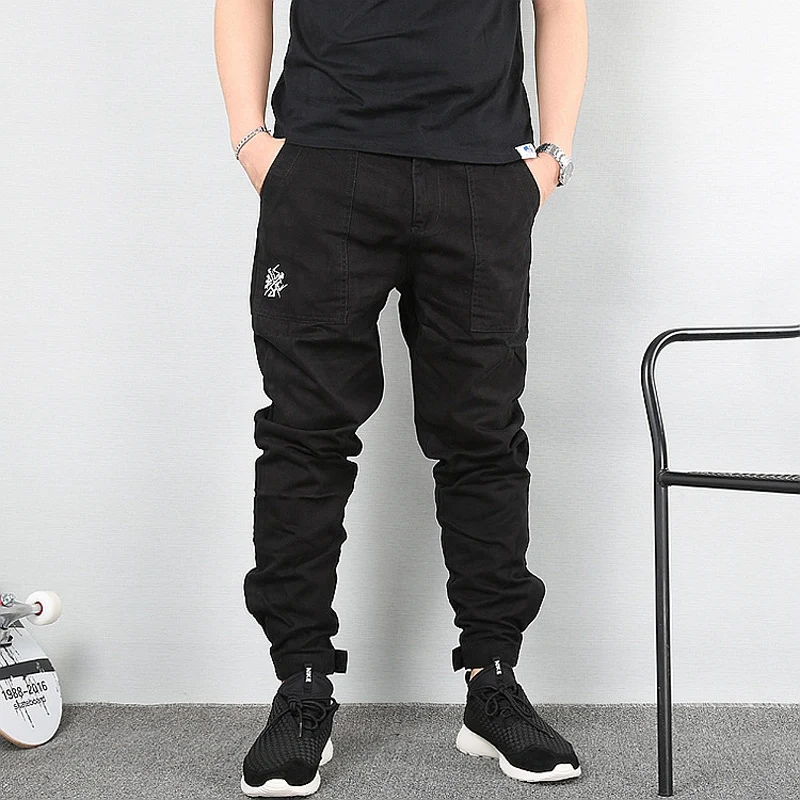 Japanese Vintage Fashion Men Jeans Embroidery Designer Casual Cargo Pants Men Overalls Streetwear Hip Hop Joggers Harem Trousers