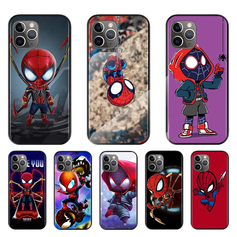 

Marvel Cute Spiderman For Apple iPhone 7 8 X XR XS 11 12 13 SE 2020 Pro Max Mini Plus Black Silicone Soft Phone Case