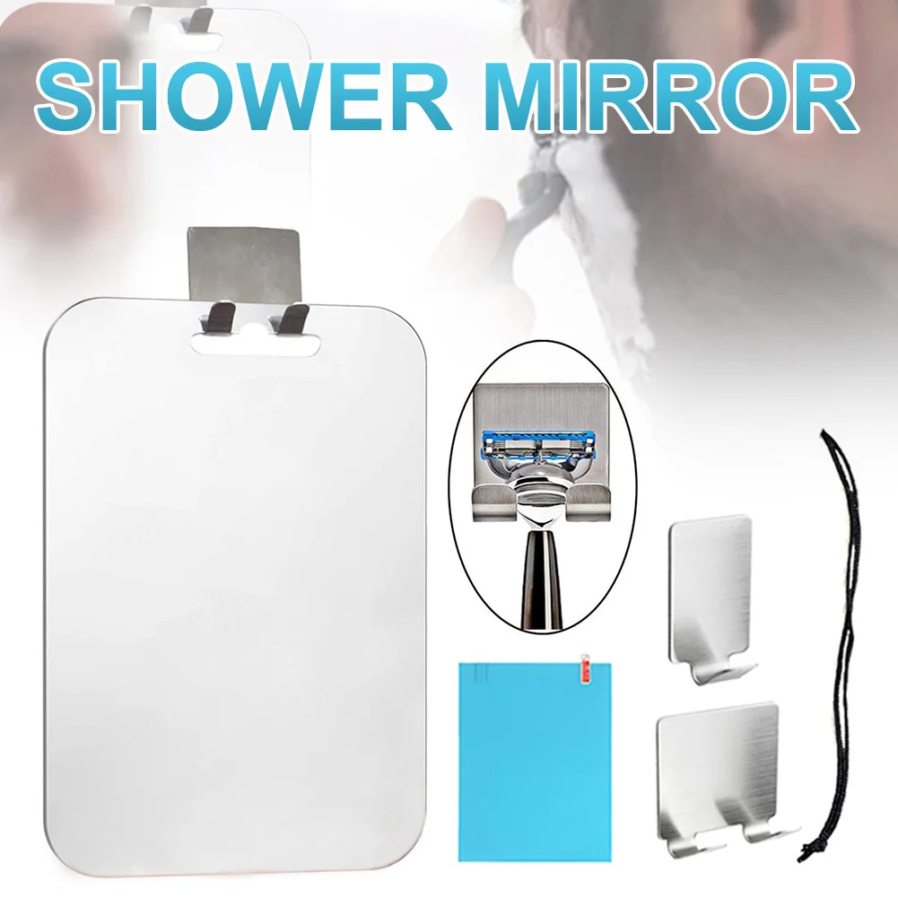 

Acrylic Large Fogless Shower Mirror For Shaving Acrylic Anti-Fog Shaving Mirror with Razor Holder Hooks Wall Hanging Mirror