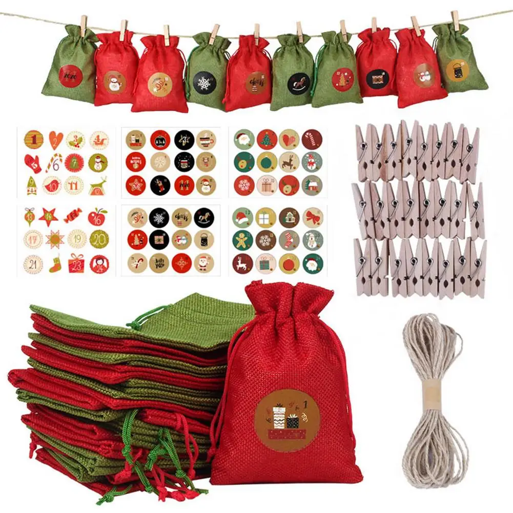 

24Pcs Christmas Calendar Craft Cotton Linen Bag Advent Calendar Fabric Candy Bag Christmas Gift Bag Christmas Calendar Craft Kit