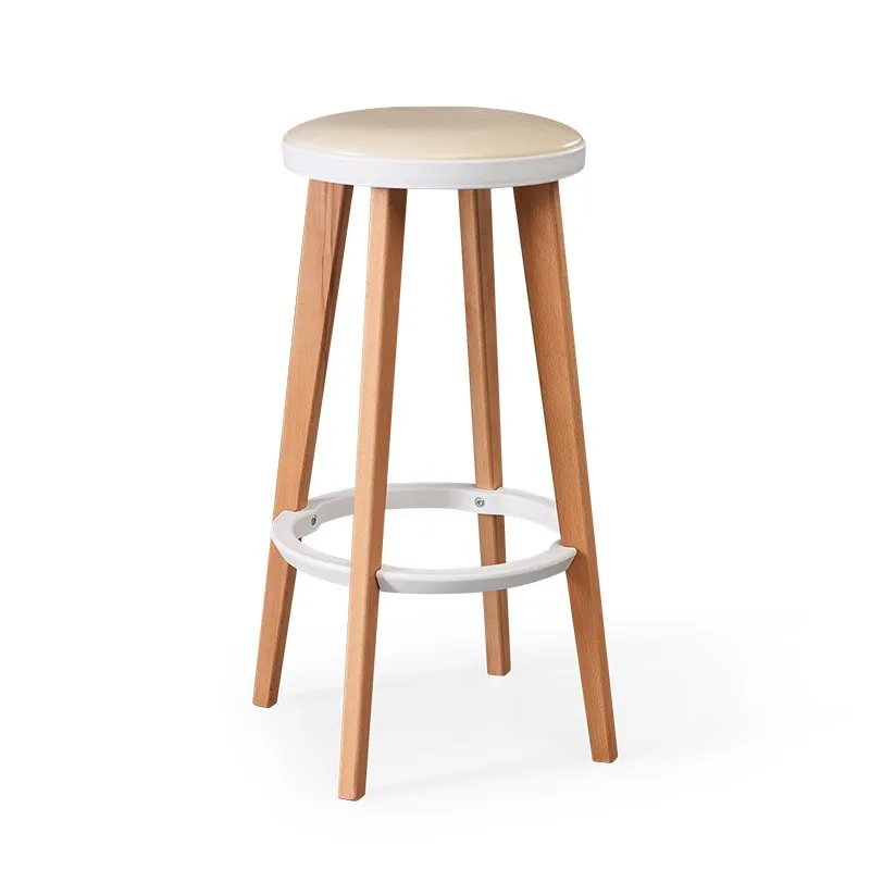 Деревянный высокий барный стул скандинавский домашний простой из цельного