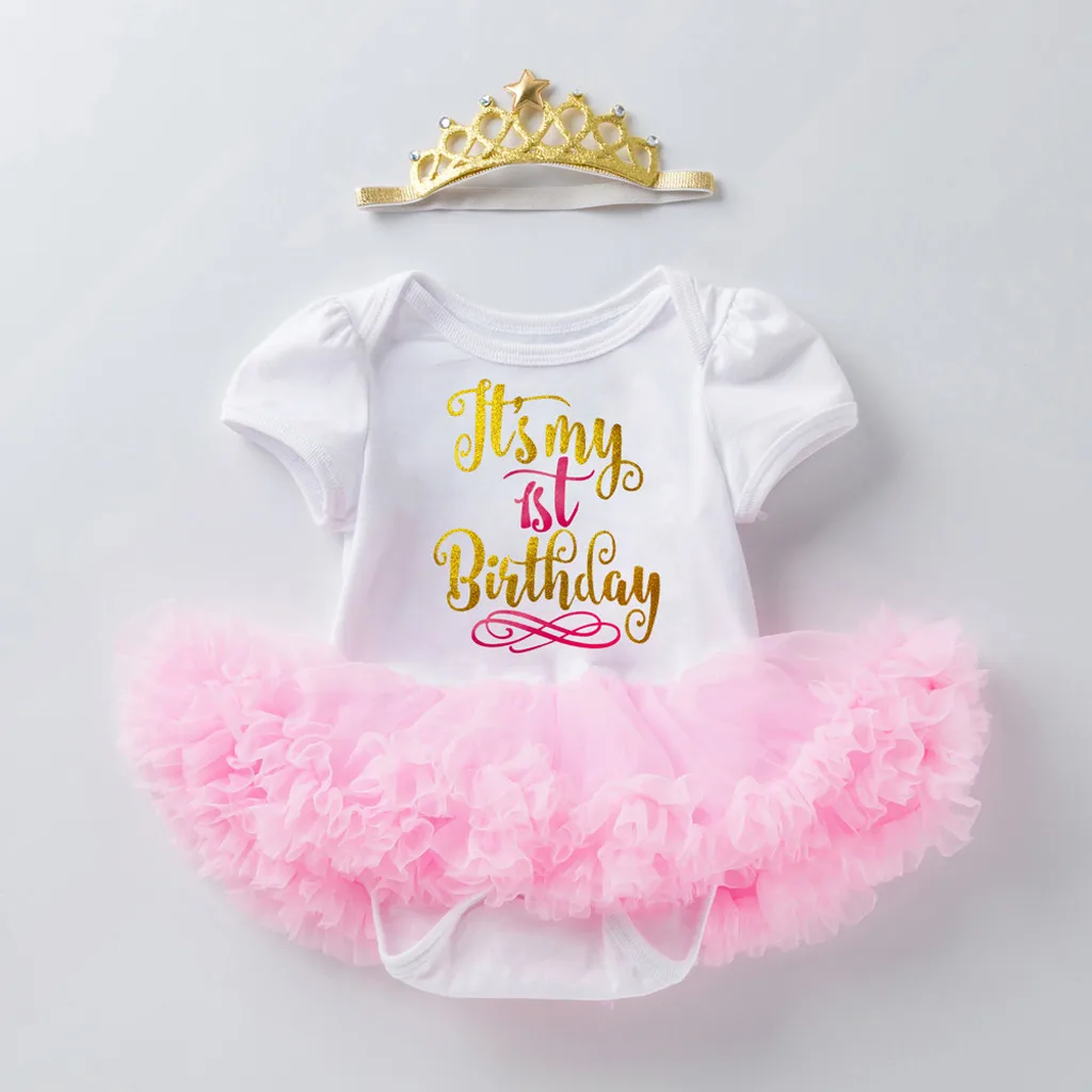 Одежда для новорожденных и маленьких девочек с принтом из букв 1 года платье на