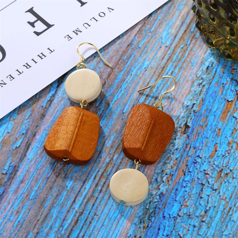 Винтажные висячие серьги IFMIA 2019 из натурального дерева в богемном стиле для