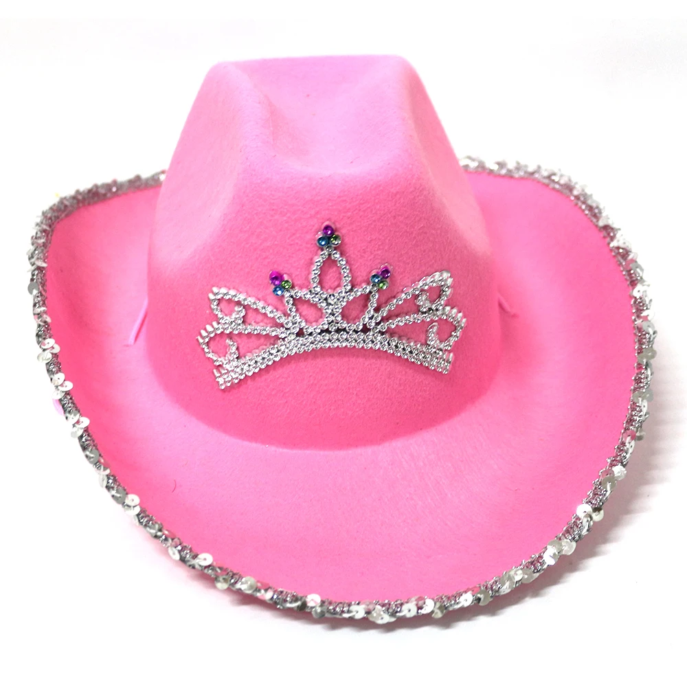 

Western Style Tiara Cowgirl Hat for Women Girl Pink Tiara Cowgirl Hat Cowboy Cap Holiday Costume Party Hat