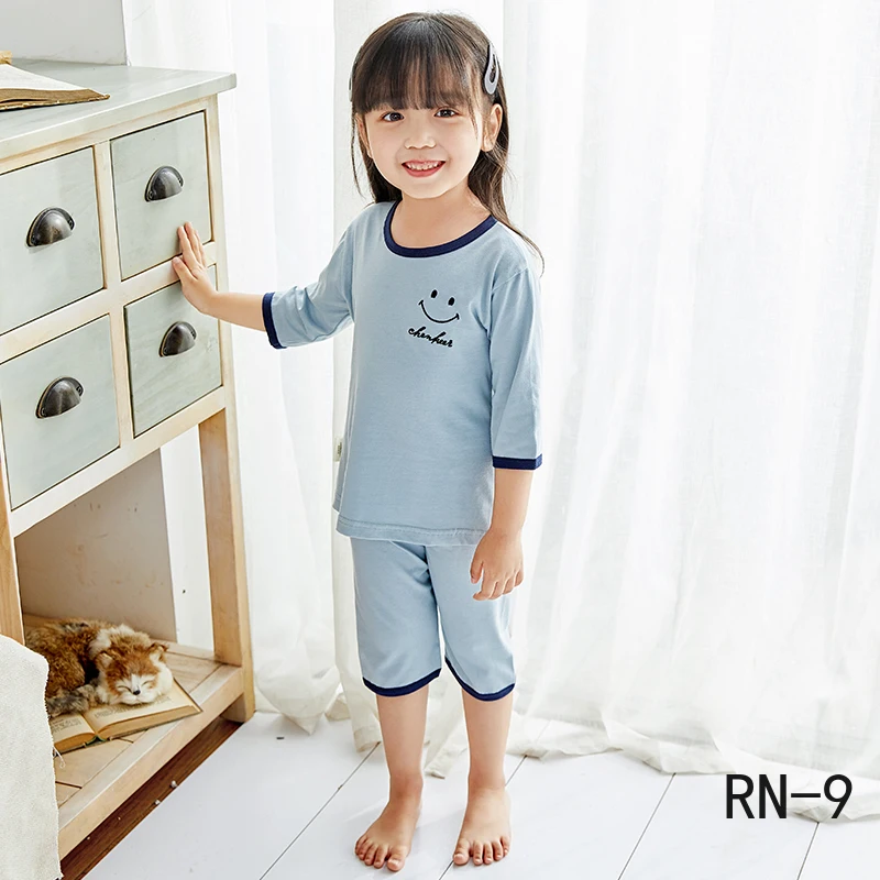 Летние хлопковые пижамы для детей 2020 детские с рукавом три четверти повседневный