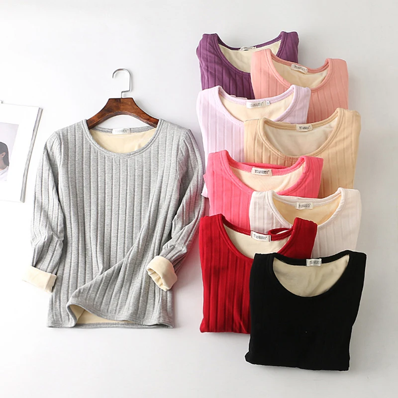 Женское бархатное термобелье 2020 Весенняя теплая футболка с длинным рукавом и