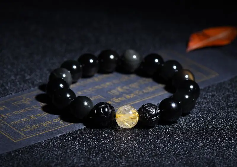 Натуральный кристалл Радуга обсидиановый глаз пиксиу браслет Буддийские