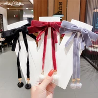 fashion streamer tassel velvet bowknot hair clips hand tie large pigtail bow hairpin for women layered hair barrette accessoires