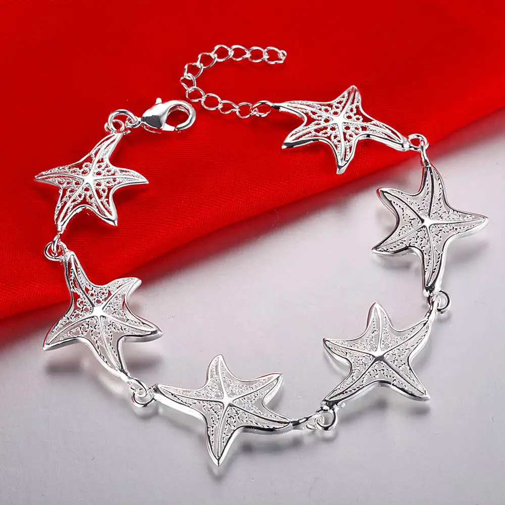 

BAYTTLING 8 Inch 925 Sterling Silver Fine Hollow Starfish Pendant Bracelet For Woman Fashion Charm Wedding Jewelry Bracelet Gift
