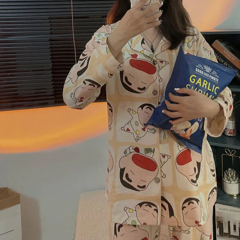 Long Sleeve Pajamas Autumn Trousers Suit Printing Cartoon Fashion Pyjama Set Large Size Nightwear Home Service