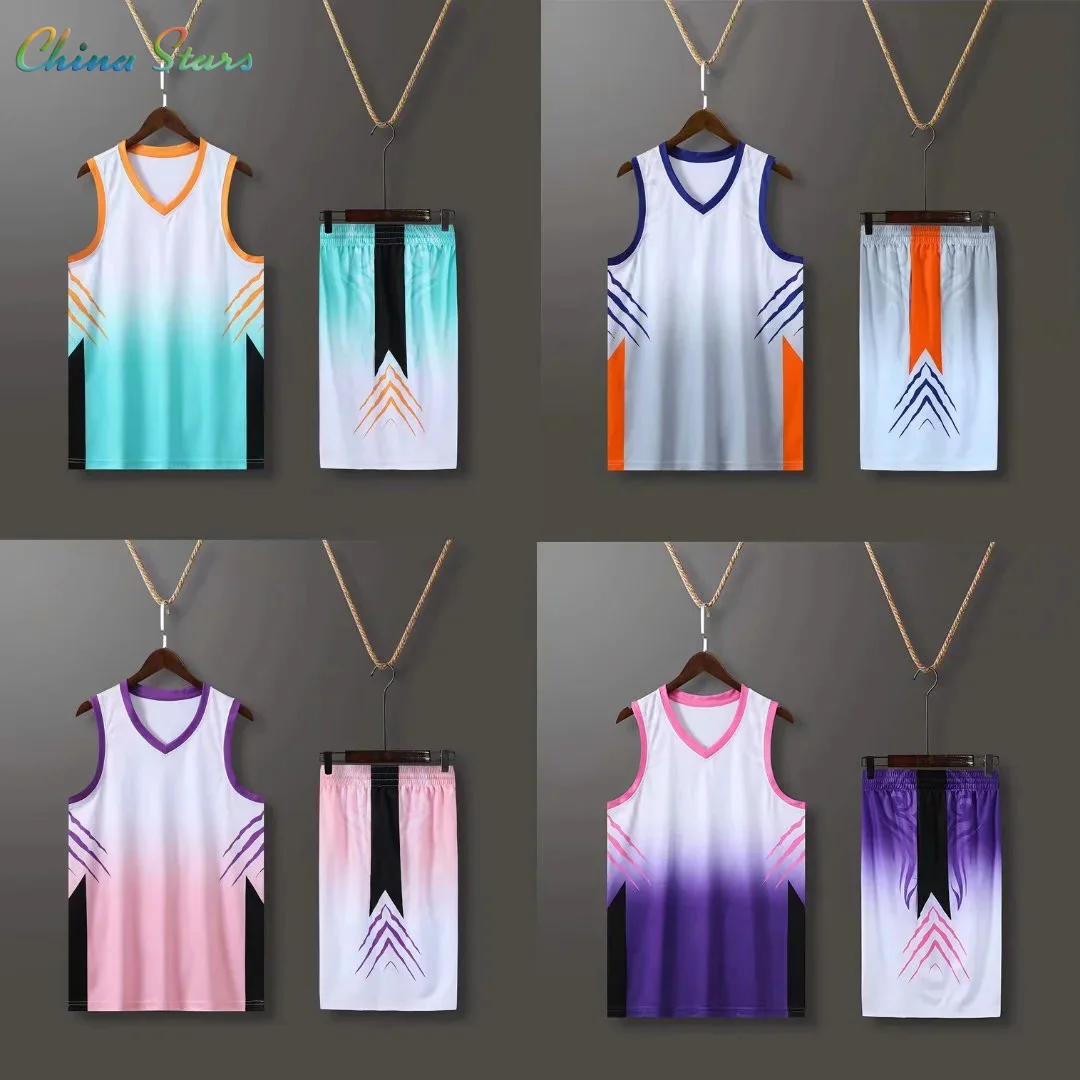 

Men & Kids Gradient Basketball Shirt Short Sets , Male College Basketball Training Uniforms Athlete Throwback Jerseys Kits Suit