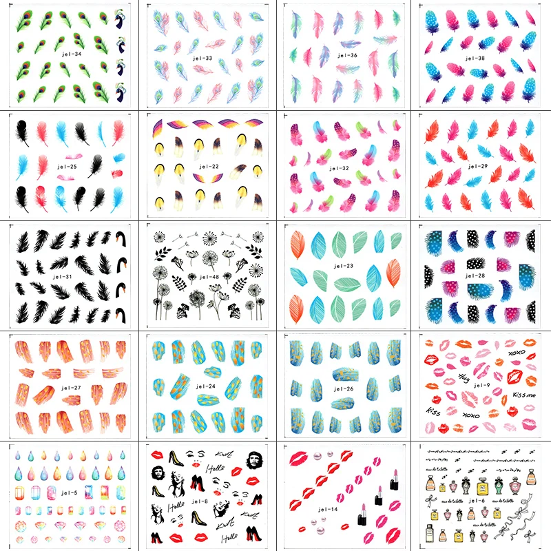 

Feathers Sticker Leaf Lace Rose Pink Color Decal Manicure Foil Pattern Water Fruit Gel Polish Beauty Print Nail Art Accessoire