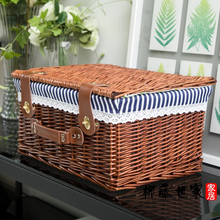 Ивовая семейная корзина для хранения покрытая ротангом большая игрушечная