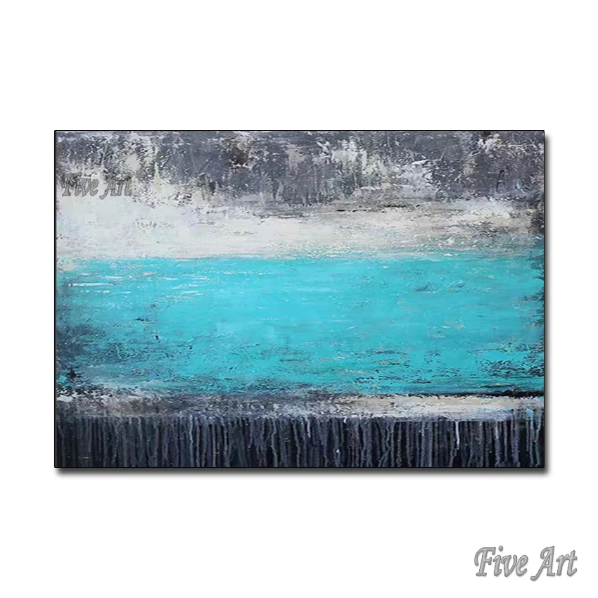 

100% Hand-painted Painting Blue Gray Abstract Oil Painting Modern Wall Art Living Room No Frame Picture Home Decoration Art