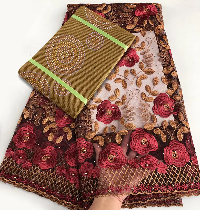 5 ярдов Африканское французское кружево красивая Тюлевая ткань подходящие камни