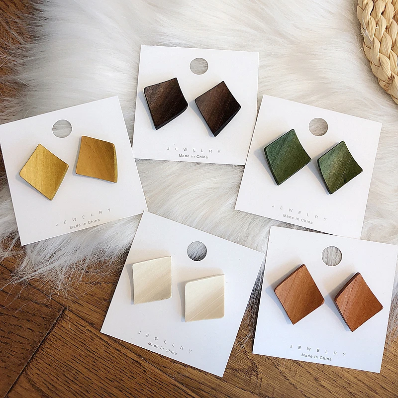 YAOLOGE 2019 модные квадратные геометрические уникальные деревянные висячие серьги в