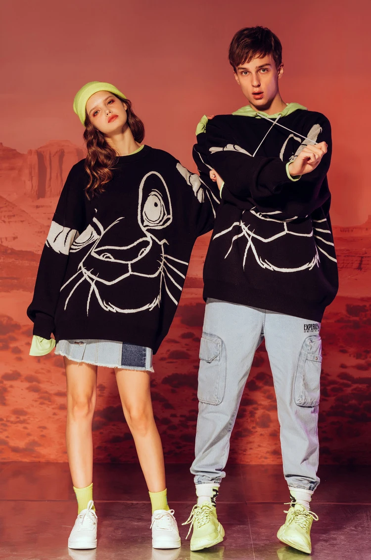 Женское платье-свитер большого размера 2020 желтая водолазка с принтом Король Лев