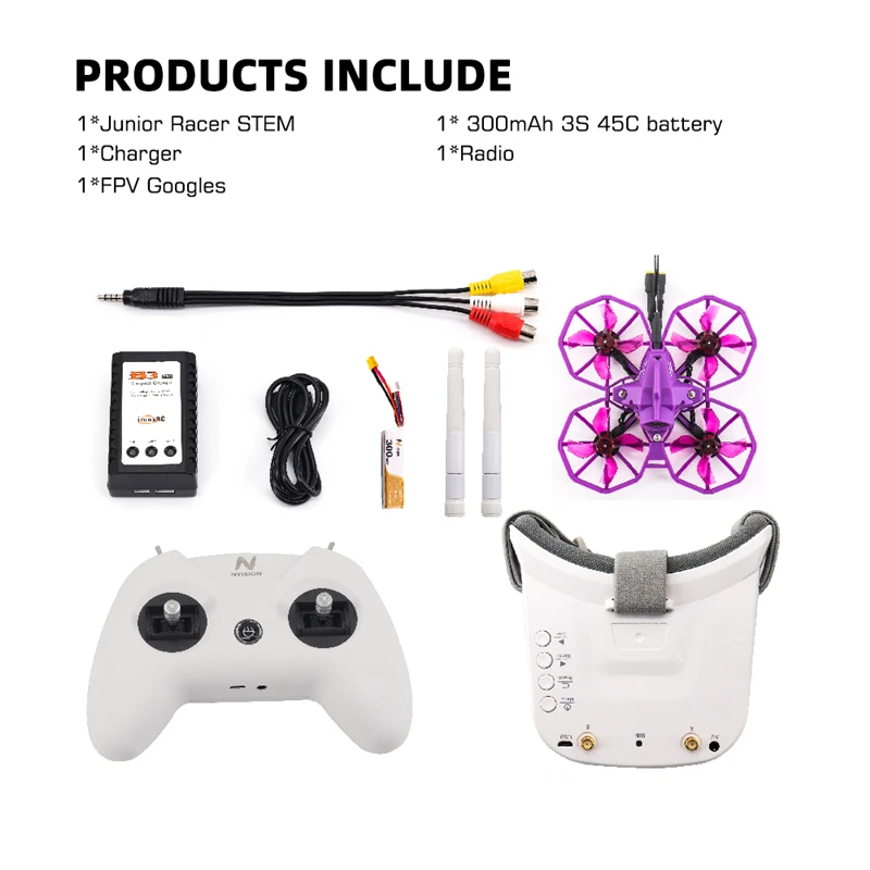 

NVision Junior Racer 75mm 3S Whoop FPV Racing Drone RTF w/ Radio Transmitter FPV Goggles 1103 8000KV Motor Caddx Eco2 Camera
